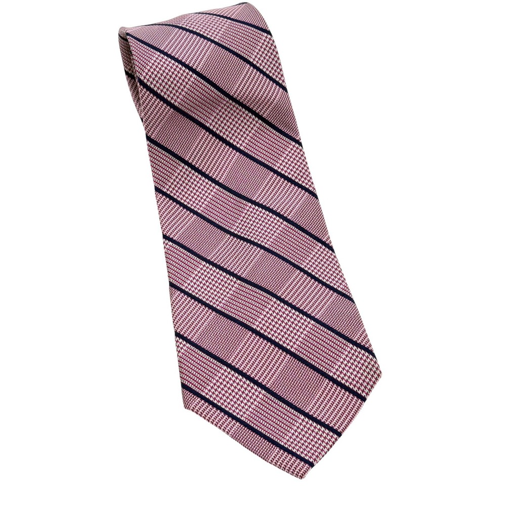 Lauren Ralph Lauren Mens Silk Tie Pink Navy Blue Plaid Striped Hand‎ Made